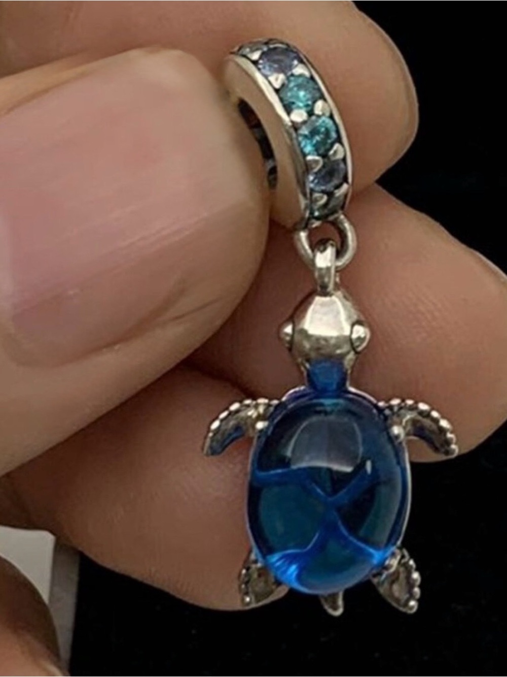 Pandora Blue Murano Glass Sea Turtle Dangle Charm Sterling Silver Keepsake - Picture 7 of 13